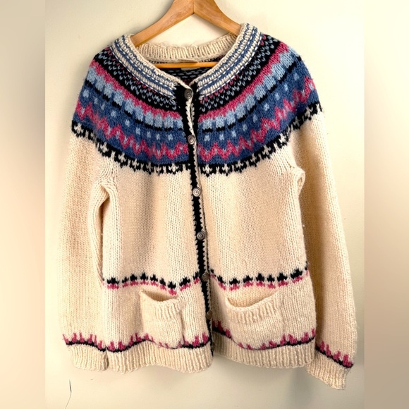 stofos Sweaters - Fair Isle Handknitted New Wool Cardigan Made In Denmark Stofos